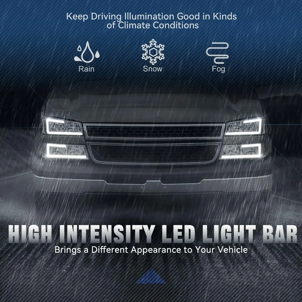 

4PCS LED DRL Headlight Lamps， Driver and Passenger Side, Chrome Housing Clear Lens