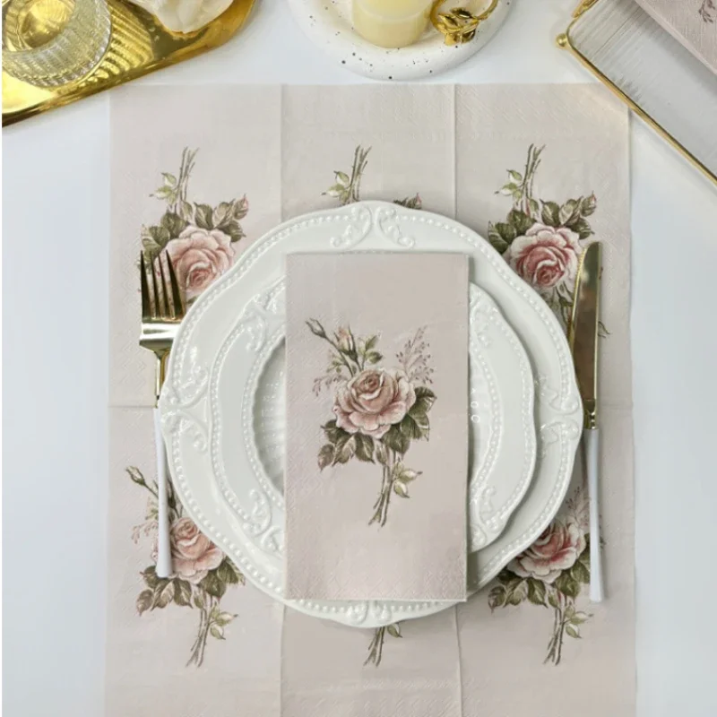 20pcs 33*40 Large Vintage Roses Colourful Printed Napkins Wedding Paper Placemats Restaurant Paper DIY Butterfly Bone Bart Paper