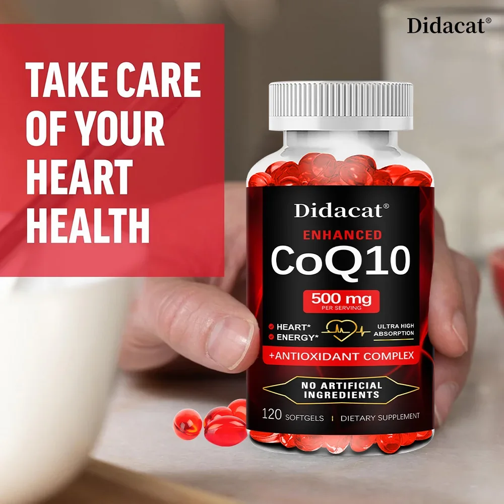 120 كبسولة إنزيم عضوي Q10 500 ملغ، صحة القلب والأوعية الدموية، مكمل الطاقة، الفيتامينات، الجمال والصحة