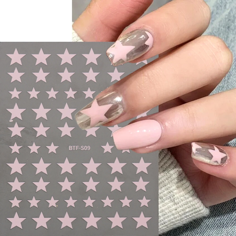 3D Blue Pink Star Nail Stickers cuore Nail Charms Sliders argento Chrome Gel Polish decalcomanie accessori autoadesivi fai da te GLLS-J49