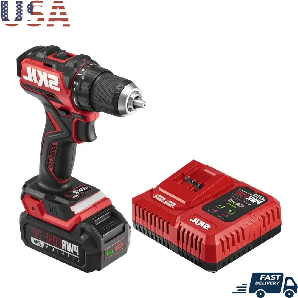 

Compact Brushless 20V Drill Driver Kit 1/2 Inch Keyless Chuck 17 Torque Settings LED Worklight Lightweight High Torque Variable
