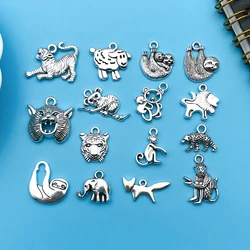 10/15pcs Antique Silvery Animal Pattern Charms Monkey Tiger Sloth Etc Shaped Pendants For DIY Jewelry Making Crafting Accessory