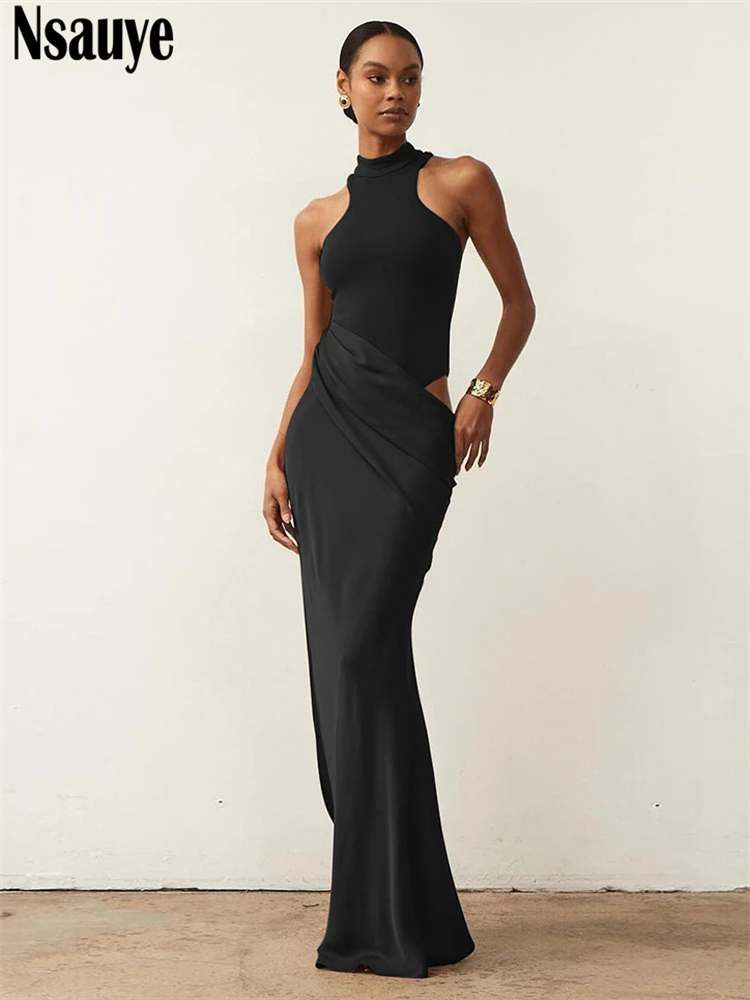 Nsauye Sexy Elegant Night Club Party Evening Dresses Outfits Women New Fashion Long Maxi Satin Off Shoulder Dress Summer 2024