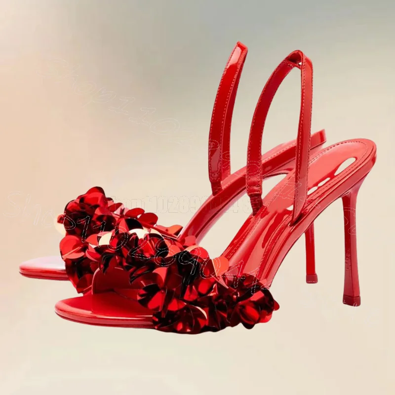 

Red Sequins Design Open Toe Sandals Slip On Women Shoes Thin High Heels Fashion Party Banquet Dating 2025 Zapatos Para Mujere