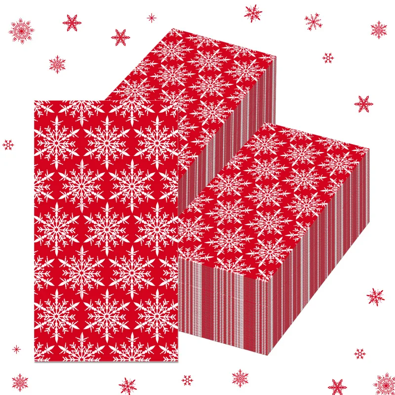 Red Winter Snowflake Guest Napkins Disposable Paper Dinner Napkin Bathroom Hand Towels for Christmas Decor Party Supplies