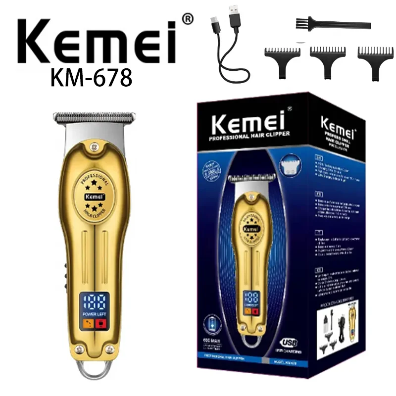 Kemei km-678 Hot Selling Lcd Digital Display Usb Charging Metal Body Professional Electric Hair Clipper hair trimmer for men