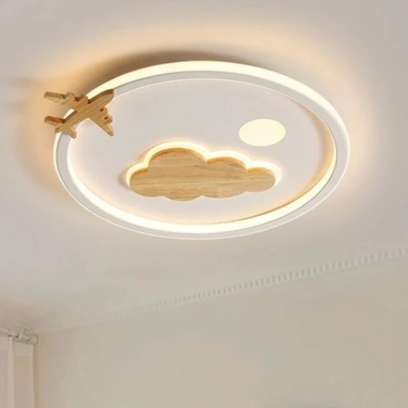 Wooden Style Airplane Cloud Ceiling Light, Simple and Creative Eye Protection Lighting Fixture for Bedroom Children's Room Study