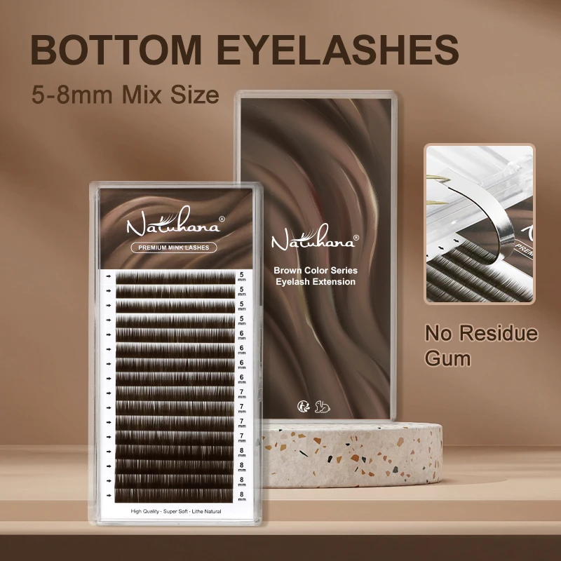 NATUHANA Przedłużanie rzęs dolnych J/B/C Curl Naturalne miękkie rzęsy dolne 5-8 Mix czarno-brązowych rzęs