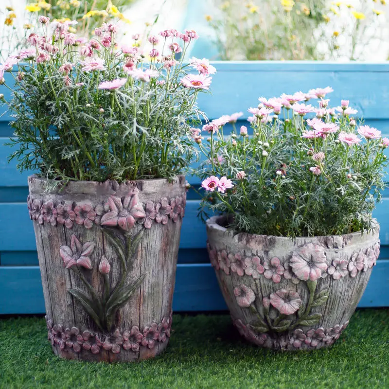 Pastoral Retro Flower Wood Grain Flowerpot Cement Ornaments Outdoor Garden Landscape Furnishing Crafts Lawn Yard Figurines Decor