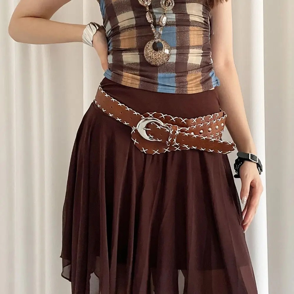 다목적 한국 여성 벨트 커피 Y2k 와이드 허리 벨트 가죽 고딕 드레스 청바지 벨트 숙녀/소녀