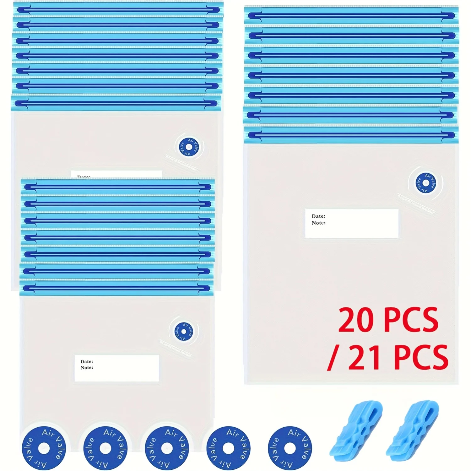 Sous Vide Bags 20/21Pcs, BPA Free Reusable, with Air Valve, Double-Layered Food Storage for Cooking, Food Storage