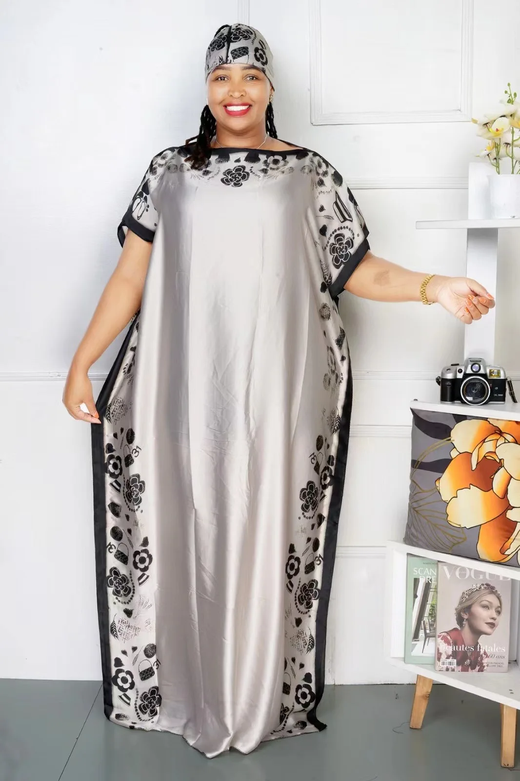 Summer Bohomian African Printed Silk Muslim Lady Long Abaya With Scarf Dubai Traditional Women Ramadan Loose Kaftan Dress