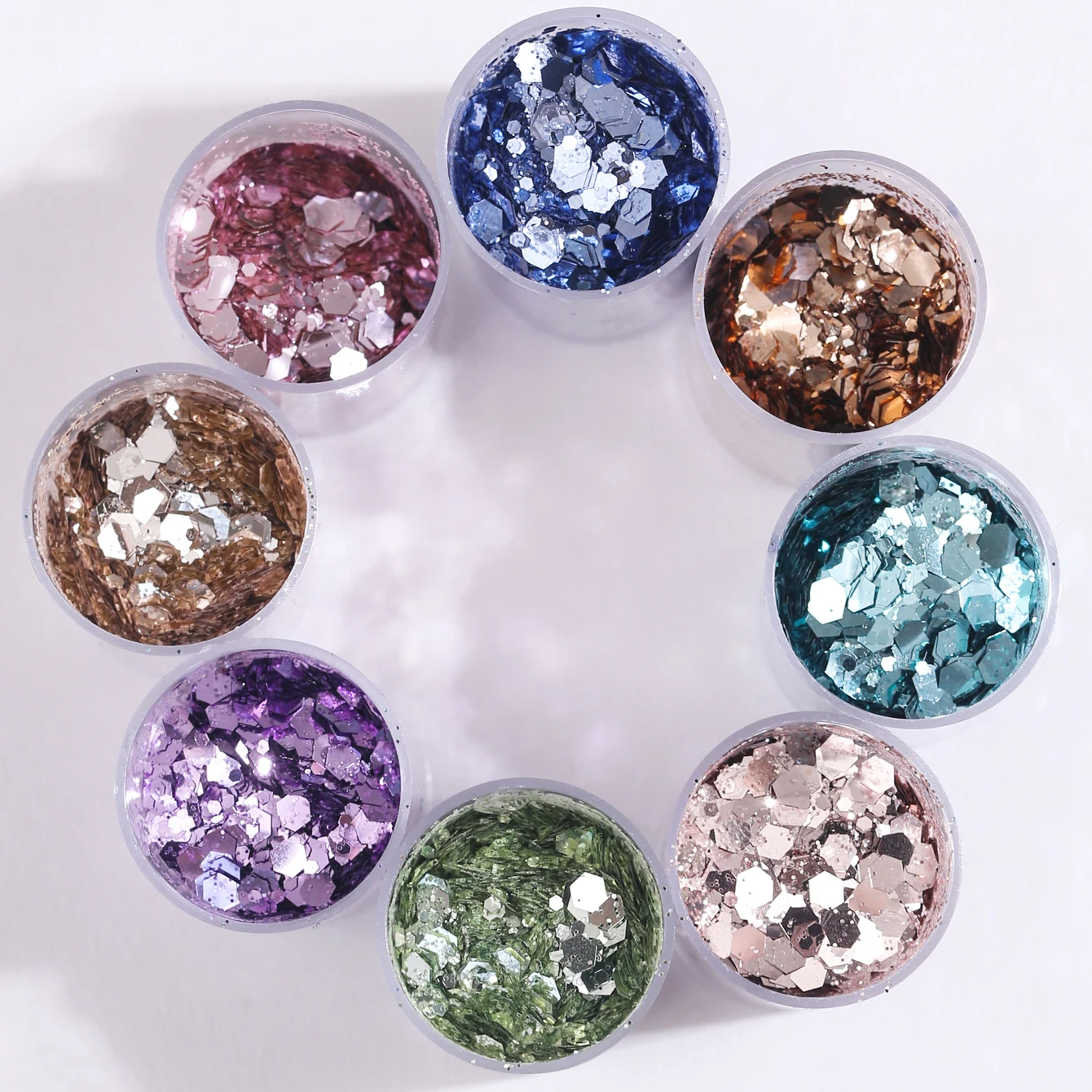 8 bottiglie di vendite calde Set di glitter per unghie di colore metallico ad alta capacità Accessori per unghie Decorazione per nail art