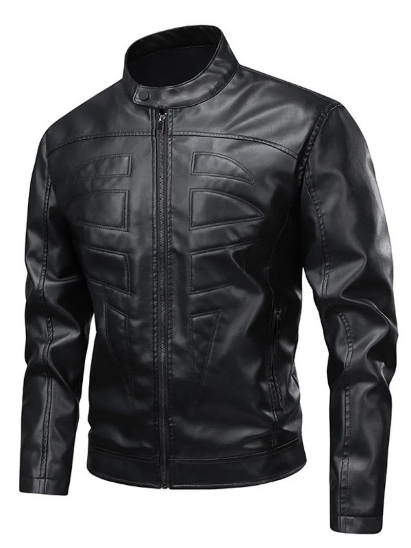 PU leather jacket 2025 Autumn and winter men's stand-up collar leather jacket jacket Motorcycle jacket men's coat