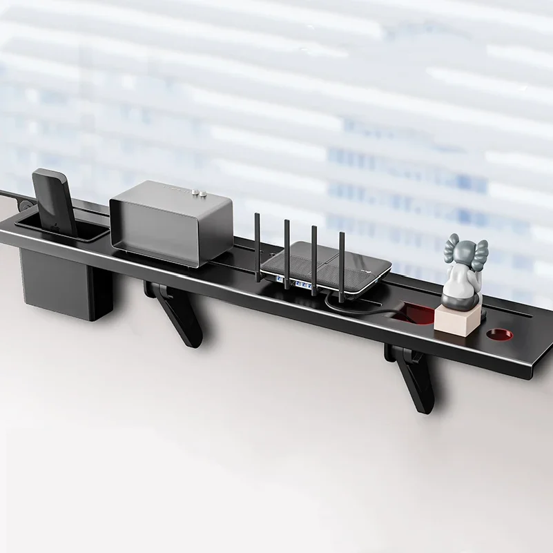 Adjustable TV Screen Top Shelf Computer Monitor Desktop Organizer Storage Rack TV Media Box, Router Shelf with 2 Storage Boxes