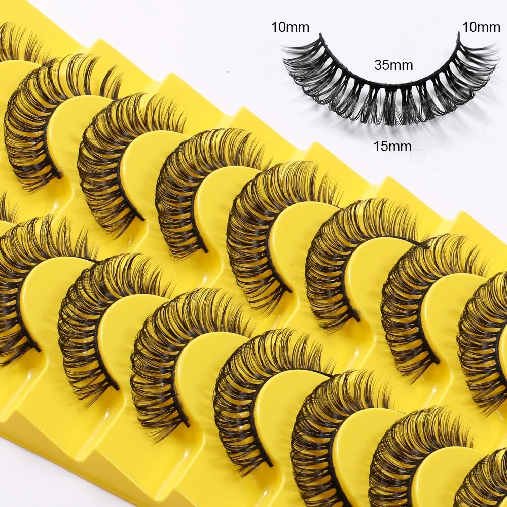 10 Pairs Lashes D Curl Russian Lashes 3D Fake Eyelashes Reusable Fluffy Russian Strip Lashes eyelashes extensions