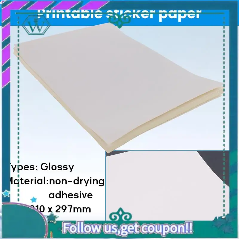 50 hojas mejoradas A4 blanco autoadhesivo impermeable etiqueta papel de superficie para fotocopiadora de impresora de inyección de tinta Lazer