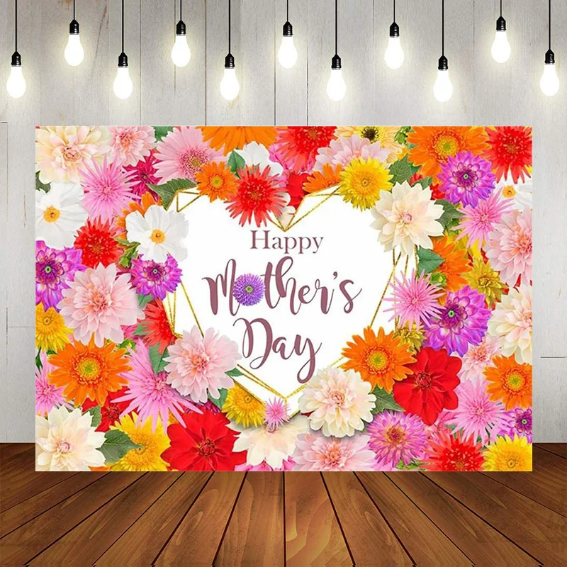 Mother's Day Backdrop Love Heart Flower Wall Mothers Day Photographic Background Decoration Banner Photo Prop