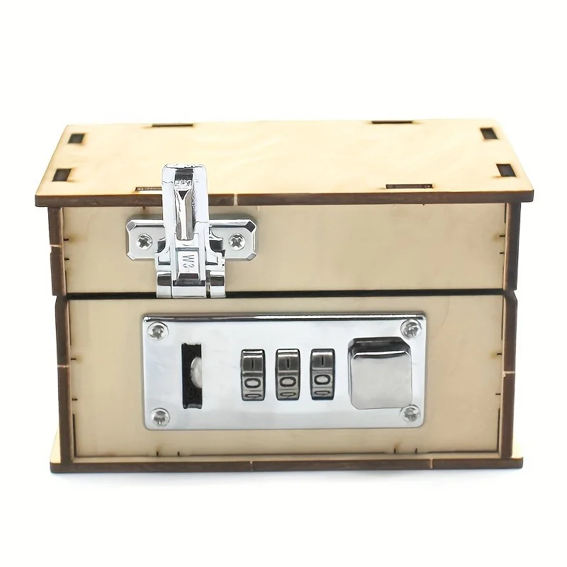 صندوق الكنز ثلاثية الأبعاد خشبية اليدوية صندوق كلمة المرور الميكانيكية لتقوم بها بنفسك مقفل محفورة صندوق كلمة المرور هدية عيد ميلاد بانوراما أطقم منمذجة #6