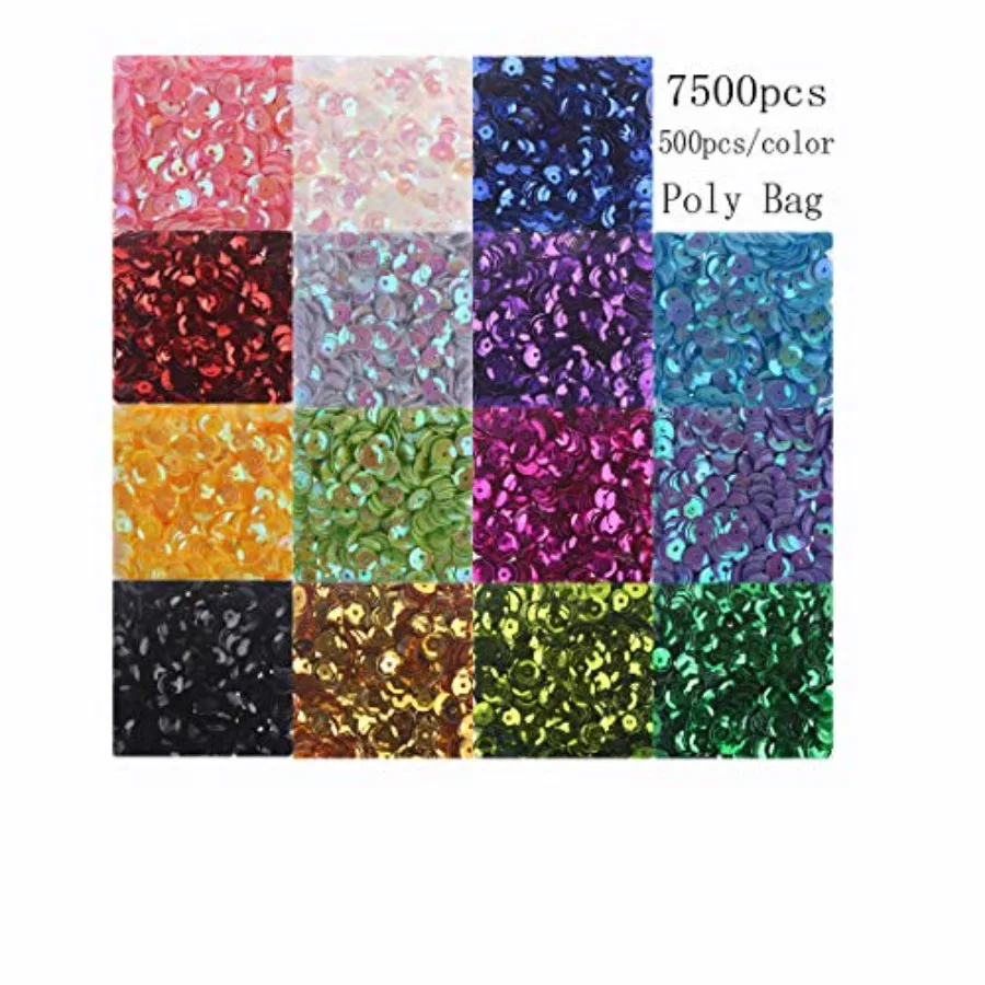 Iridescent 6mm Round Rainbow Sequins Bulk Assorted Loose Sequins for Embroidery DIY Arts Crafts Making Craft Bagged Sequins wit