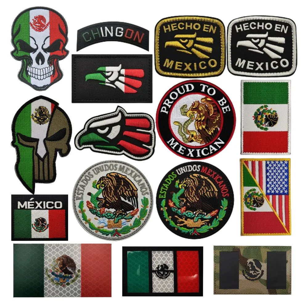 Mexico IR Flag Hook & Loop Patches Custom Camo Embroidery Reflection Morale Badges for Military Outdoor Tactics Backpack Helmet