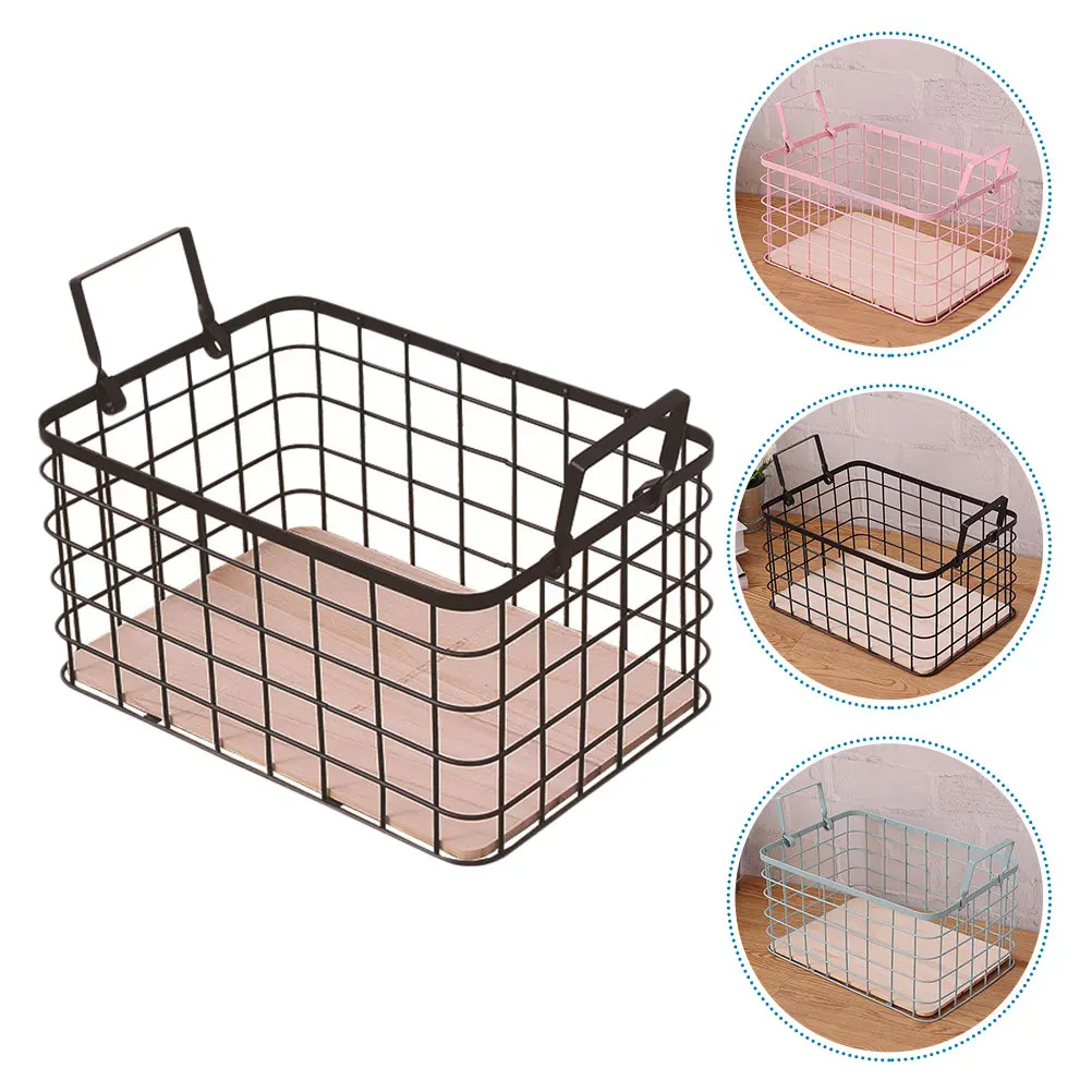 

1Pcs Iron Art Storage Basket Sturdy Metal Grid Organizer Handles Portable Kitchen Refrigerator Bathroom Food Makeup Storage