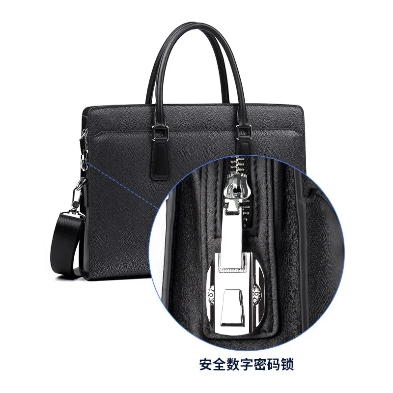 New Genuine Messenger Bag Men Leather Handbag Business Fashion Anti-theft Password Lock Bag High-end Feel 14inch Men's Briefcase