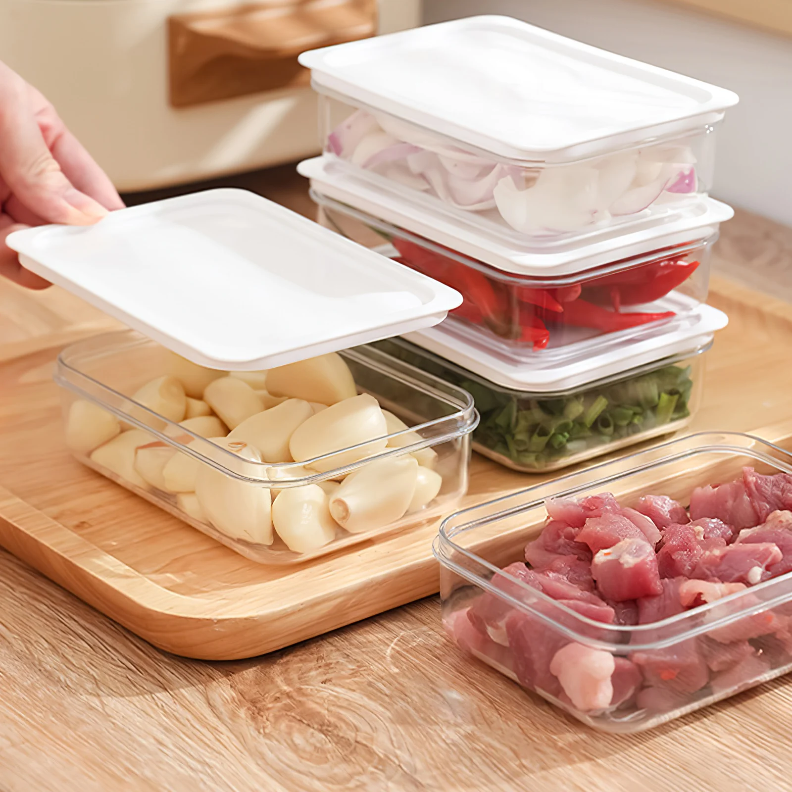 

2pcs Food Storage Container Transparent Sealed Keep Fresh Bento Lunch Refrigerator ganizer Kitchen Supplies Preservation Box
