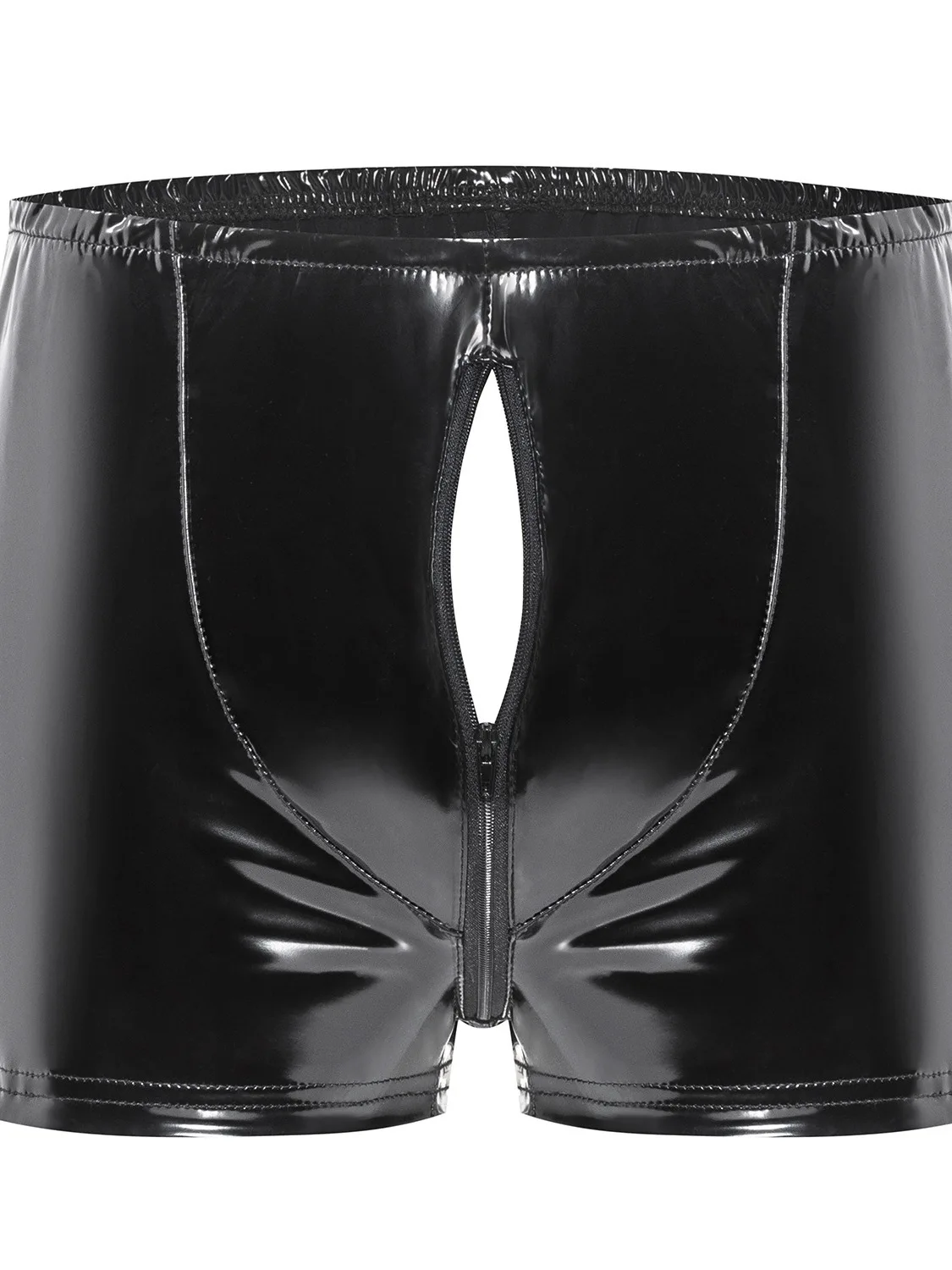 

Fashion Sexy High Waisted PVC Shiny Leather Shorts Men's Solid Color Slim Zipper Open Crotch Casual Versatile Shorts 0NWX