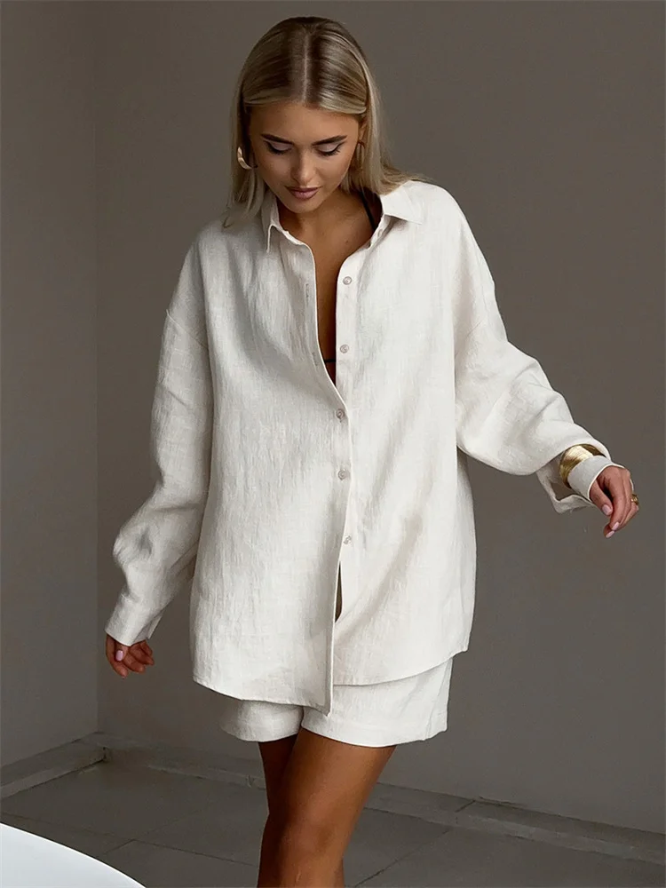 Tossy Summer Female 2 Piece-Set Shorts Casual Solid Loose Holiday Tracksuit Long Sleeve Cardigan And High Waist Shorts Sets 2025