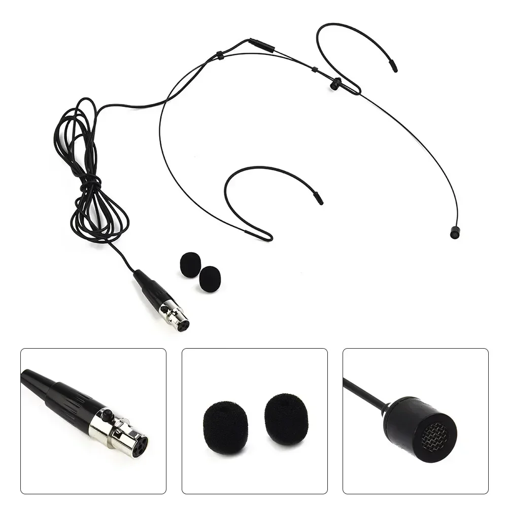 Double Earhook Headset Mic Headworn Microphone For With 2PCS Microphone Cover