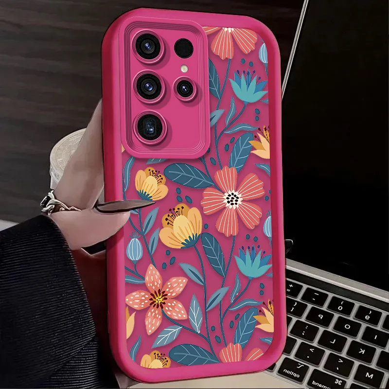 الفن الملونة زهرة قضية الهاتف لسامسونج غالاكسي S24 S25 S23 الترا S22 S21 زائد FE A36 A56 A26 A16 A06 A15 A25 A35 A55 5G eتوي