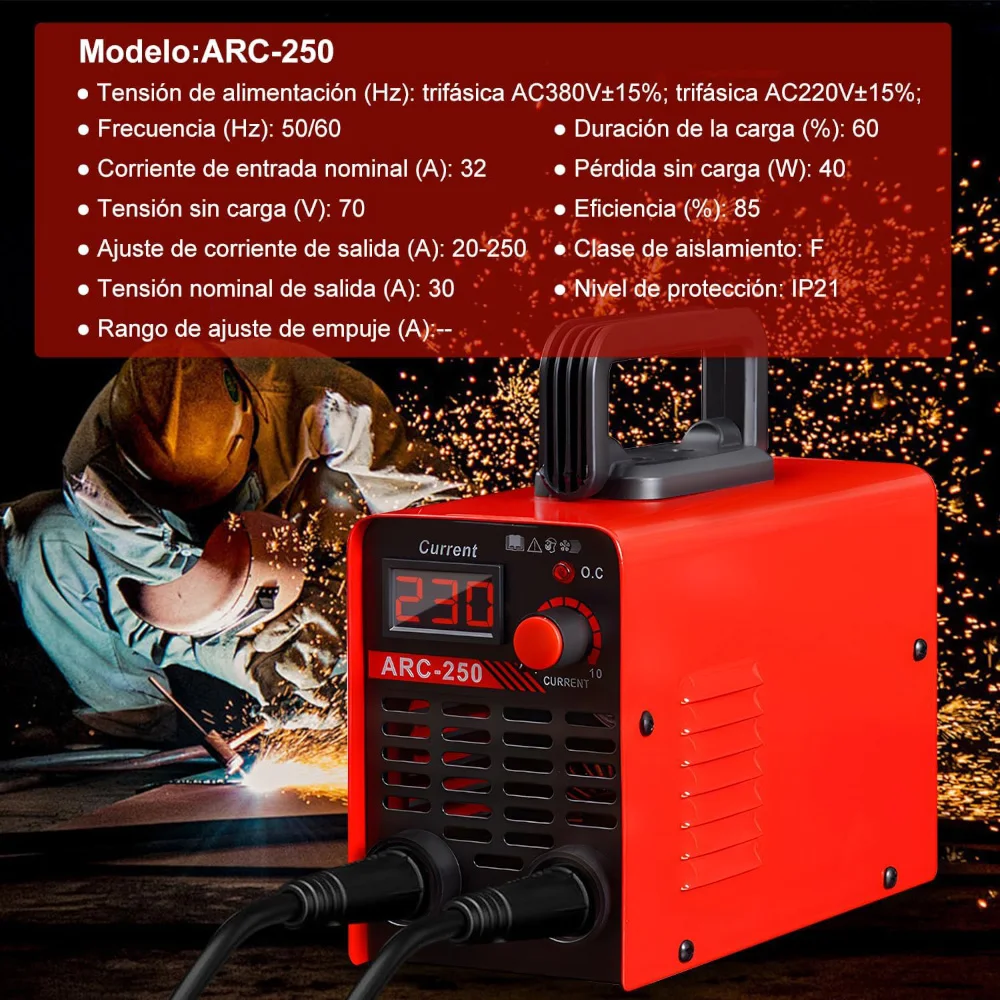 ماكينة لحام عاكس 300 أمبير، محطة لحام إلكترونية، محطة تسخين 110 فولت مع شاشة LCD رقمية، محمولة 250 أمبير، مع أغطية لحام، أقطاب كهربائية، مطارق الخبث، قفازات #3