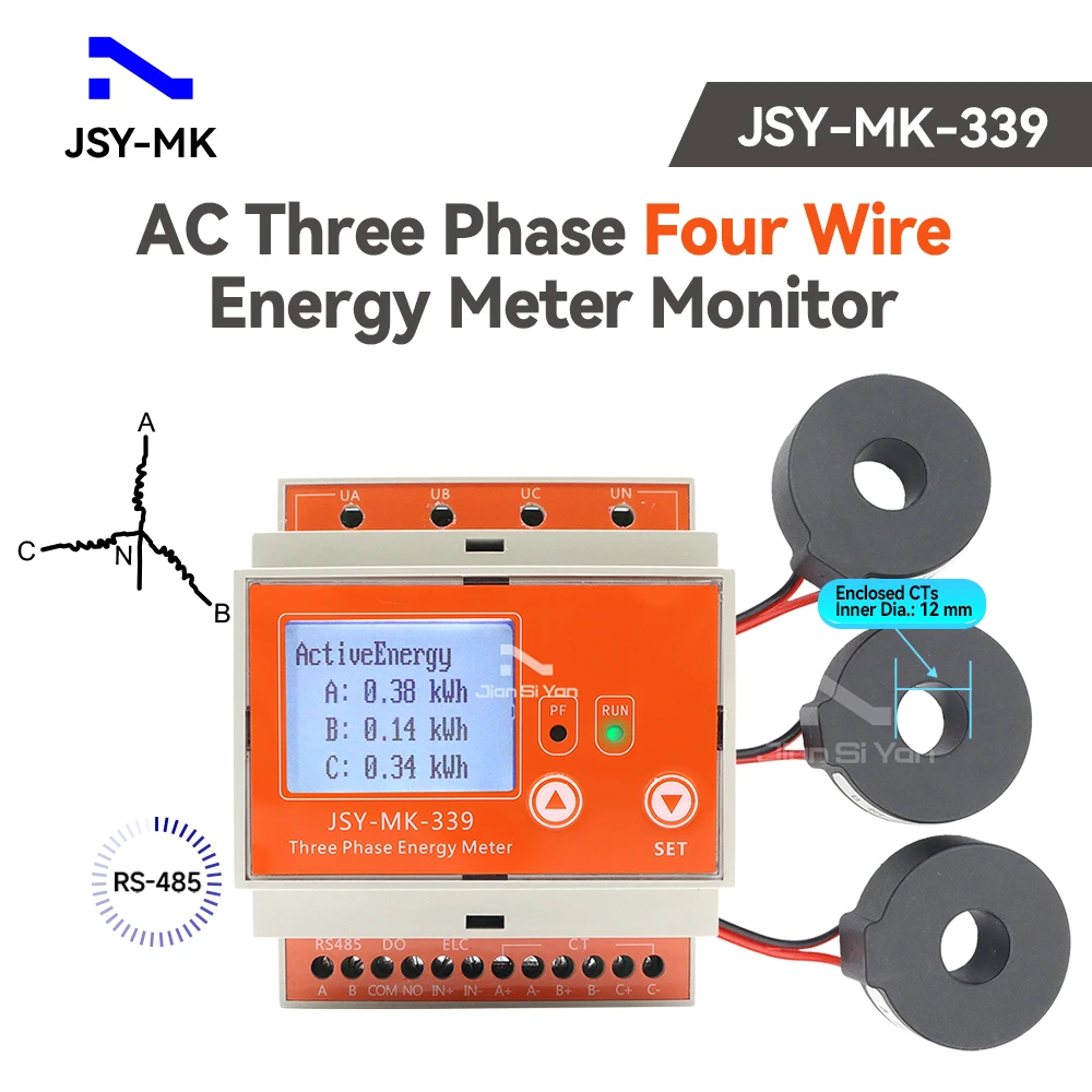 JSY-MK-339 RS485 80A 3P4W AC Smart Energy Meter Solar PV System Power Production Consumption Monitoring Meter