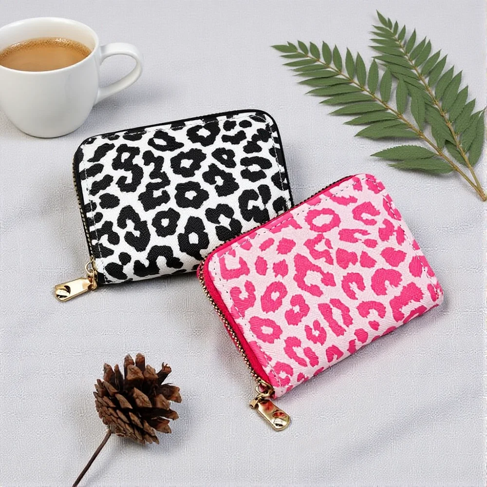 

Держатель для карт с леопардовым принтом, женский кошелек для монет, держатель для карт и удостоверений личности, износостойкий кошелек на молнии, многофункциональный кошелек