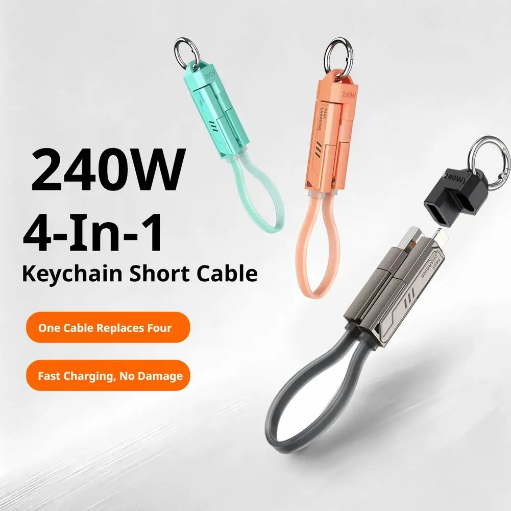 4 In 1 240w Keychain Data Cable Portable Fast Charging For Iphone 15/16/17 Series, Or Android Devices