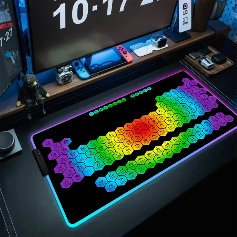 Periodic Table Of Chemical Elements RGB Gamer Keyboard Mouse Pad LED Glowing Mousepad Rubber Non-slip Gaming Computer Mausepad