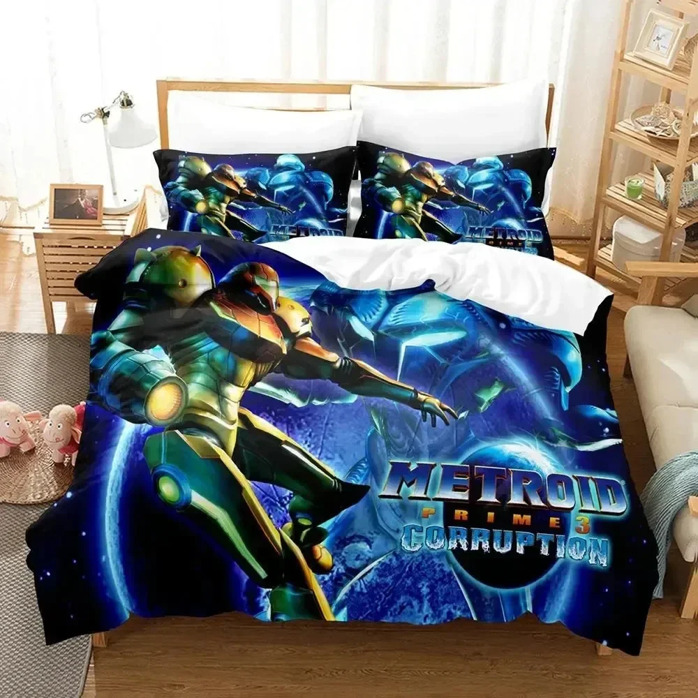 Metroid Prime Corruption Bedding Set Boys Girls Twin Queen Size Duvet Cover Pillowcase Bed Kids Adult Fashion Home Textile