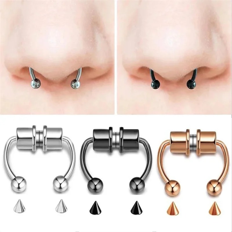 Anillos de Nariz Magnéticos con Forma de Herradura, Acero Inoxidable 316L, Anillos de Septum Falsos, Piercing Falso, Anillos de Clip, Anillos de Aro, Regalo para Mujeres, Chicas