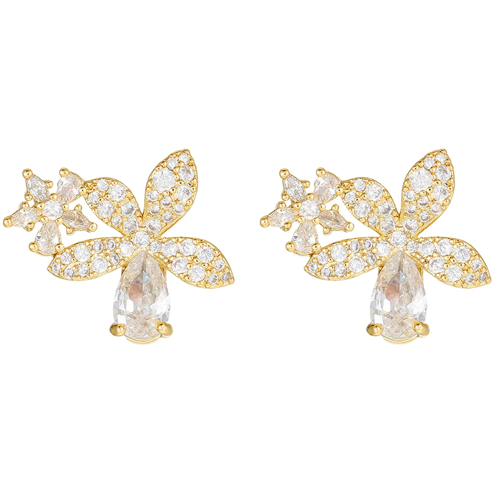 Subtle floral For ear cuffs for women copper frame with zirconia accents 0.2x0.17cm and 0.16x0.13cm silver or gold finish