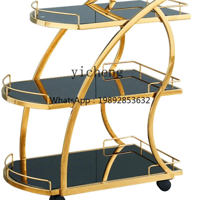 Hand Push Stainless Steel Meal Delivery Snack Cart 4S Shop Cake Cart Restaurant High-End Drinks Mobile Tea Weagon