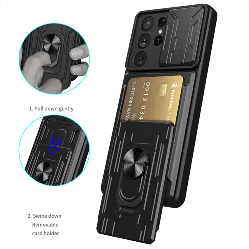 For Samsung Galaxy S21 S 21 Ultra Case Card Slot Bracket Stand Holder Armor Cover For S20 Plus FE Note 20 S21FE S21ultra S21+