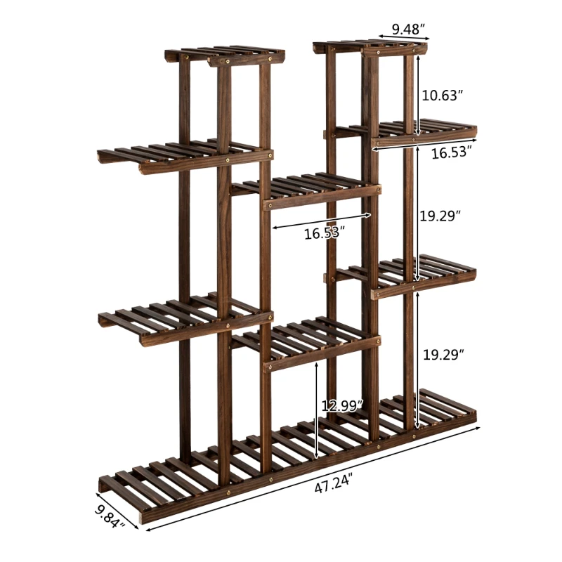 Artisasset 6-Story 11-Seat Indoor And Outdoor Multifunctional Carbonized Wood Plant Stand