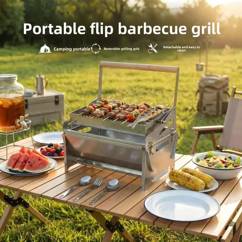 Automatisch rotierender Outdoor-Grill mit Selbstdrehmechanismus, tragbarer erhöhter Grill für Zuhause, Terrasse und Garten