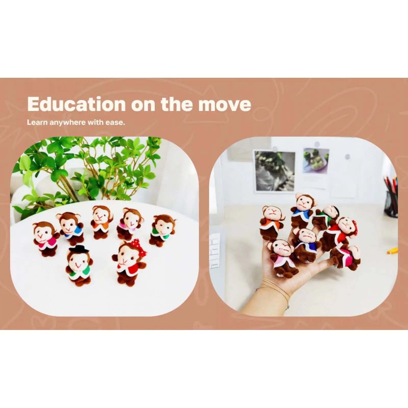 Plush Finger Monkey Puppets Interactive Educational Toys Set for Kids Sensory Play and Learning