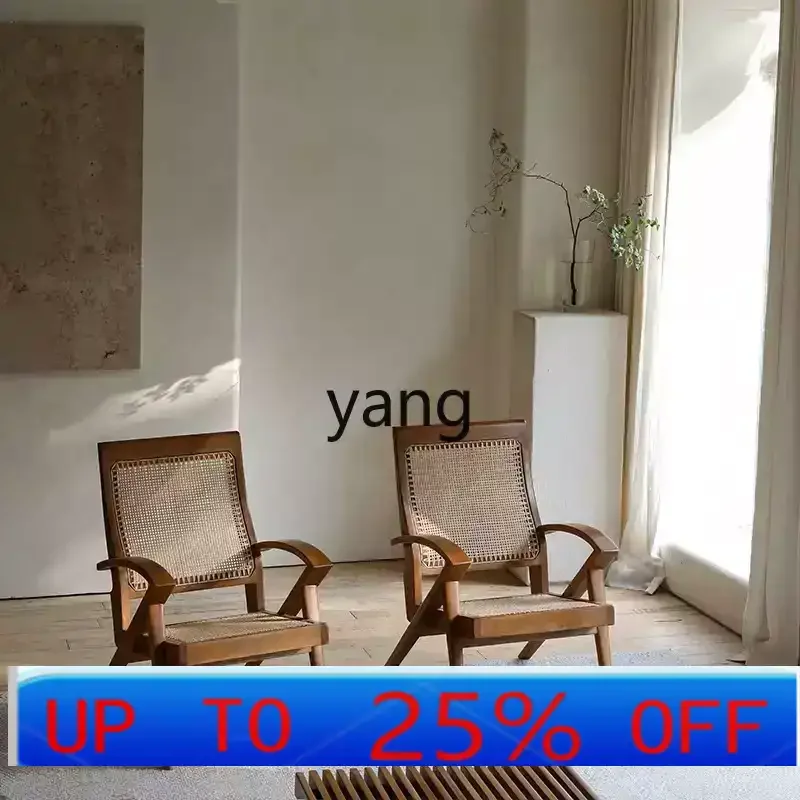 

LTT Leisure Solid Wood Homestay Hotel Rest Chair Backrest Chair Rattan Breathable