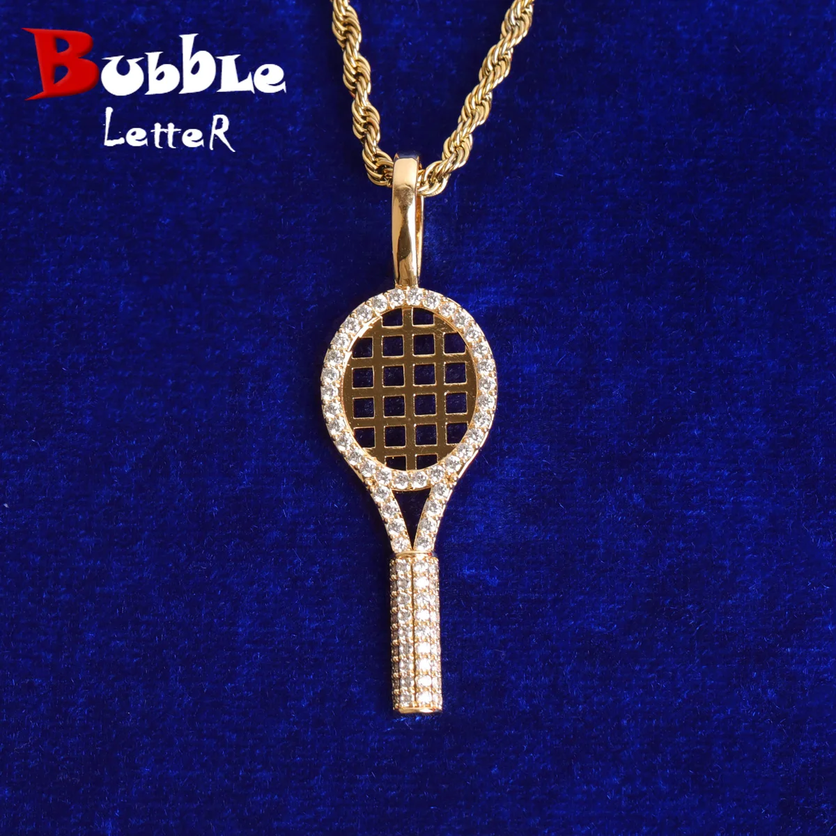 

Bubble Letter Badminton Racket Necklace for Men Real Gold Plated Hip Hop Jewelry Drop Shipping Items