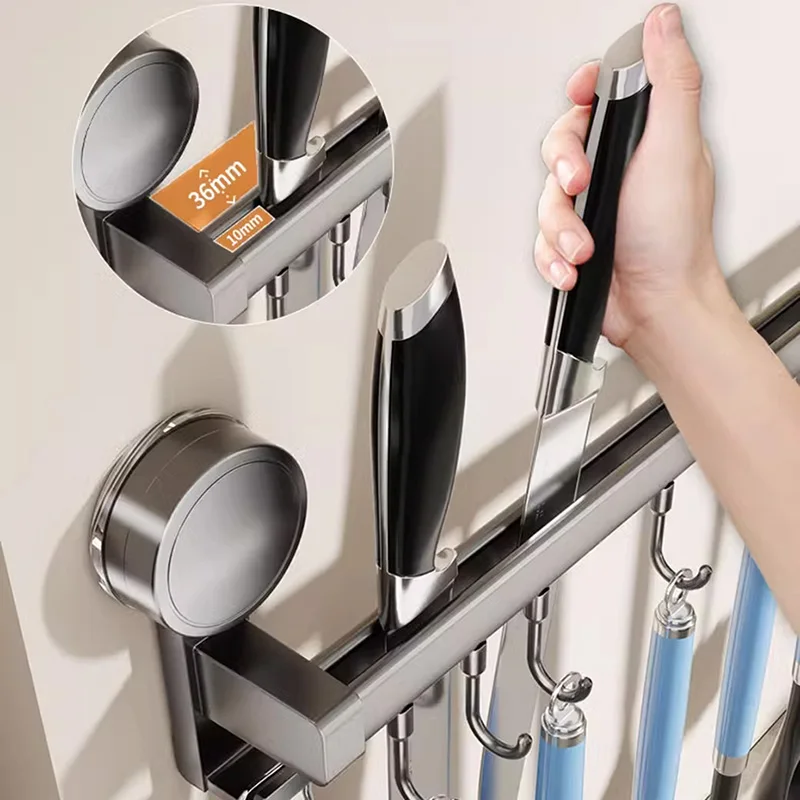 Wall Mounted Kitchen Hook Rack No-Punching Wall Hangers Rail Kitchen Utensils Rack Spoon Shovel Chopping Board Storage Rack
