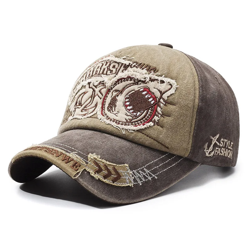 Retro Shark Embroidered Baseball Caps Bone Solid Animal Cartoon Men Women Cotton Stretch Hip Hop Streetwear Sun Hats
