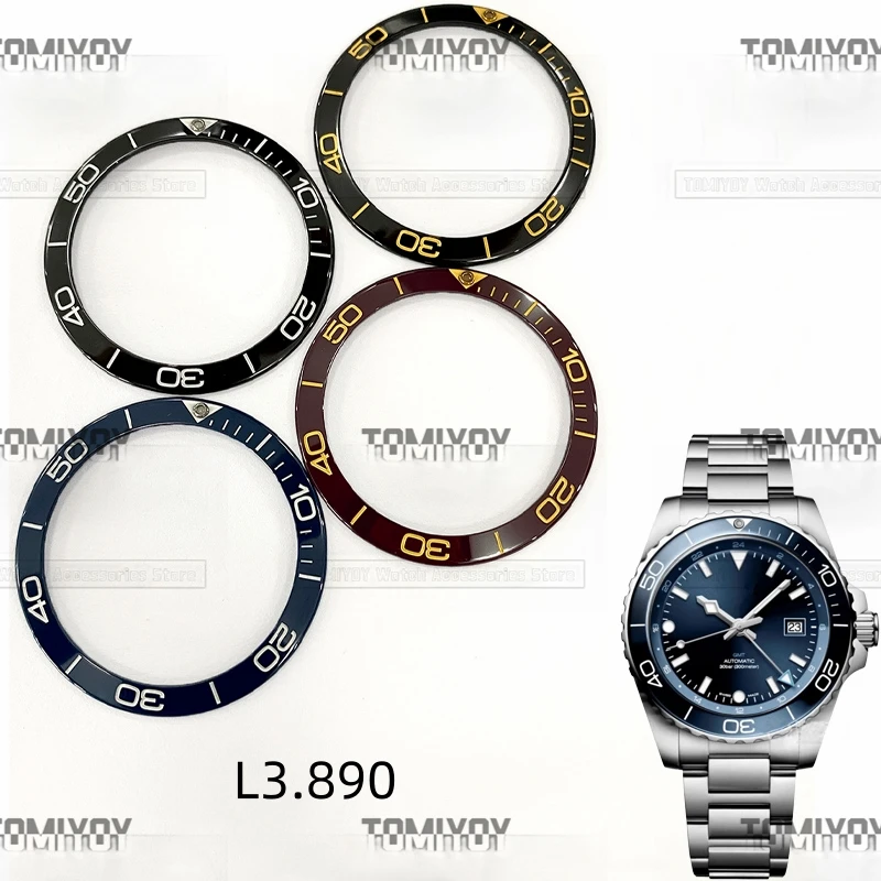 38.55MM Black Blue Brown Ceramic Luminous Bead Watch Bezel Insert Fit For LQ Con-quest L3.890 Mechanical Wristwatch